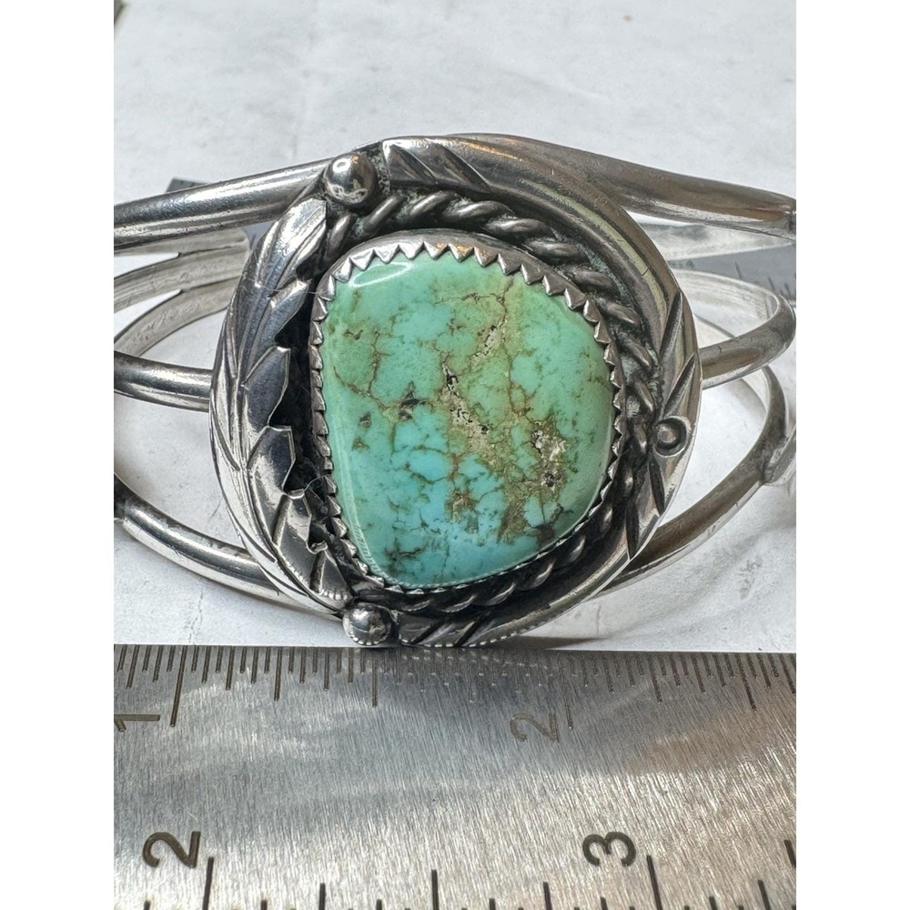 Navajo Sterling Silver Turquoise Triple Shank Cuff Bracelet Handmade 34.5g - Picture 5 of 11